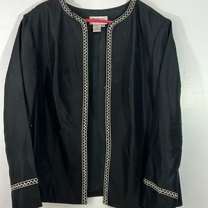 Adrianna Papelle , 14W, delightfully vintage black silk open front, embroidered